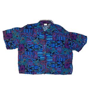 Vintage Options Melrose Shirt Womens L Colorblock Abstract Floral Button Artsy